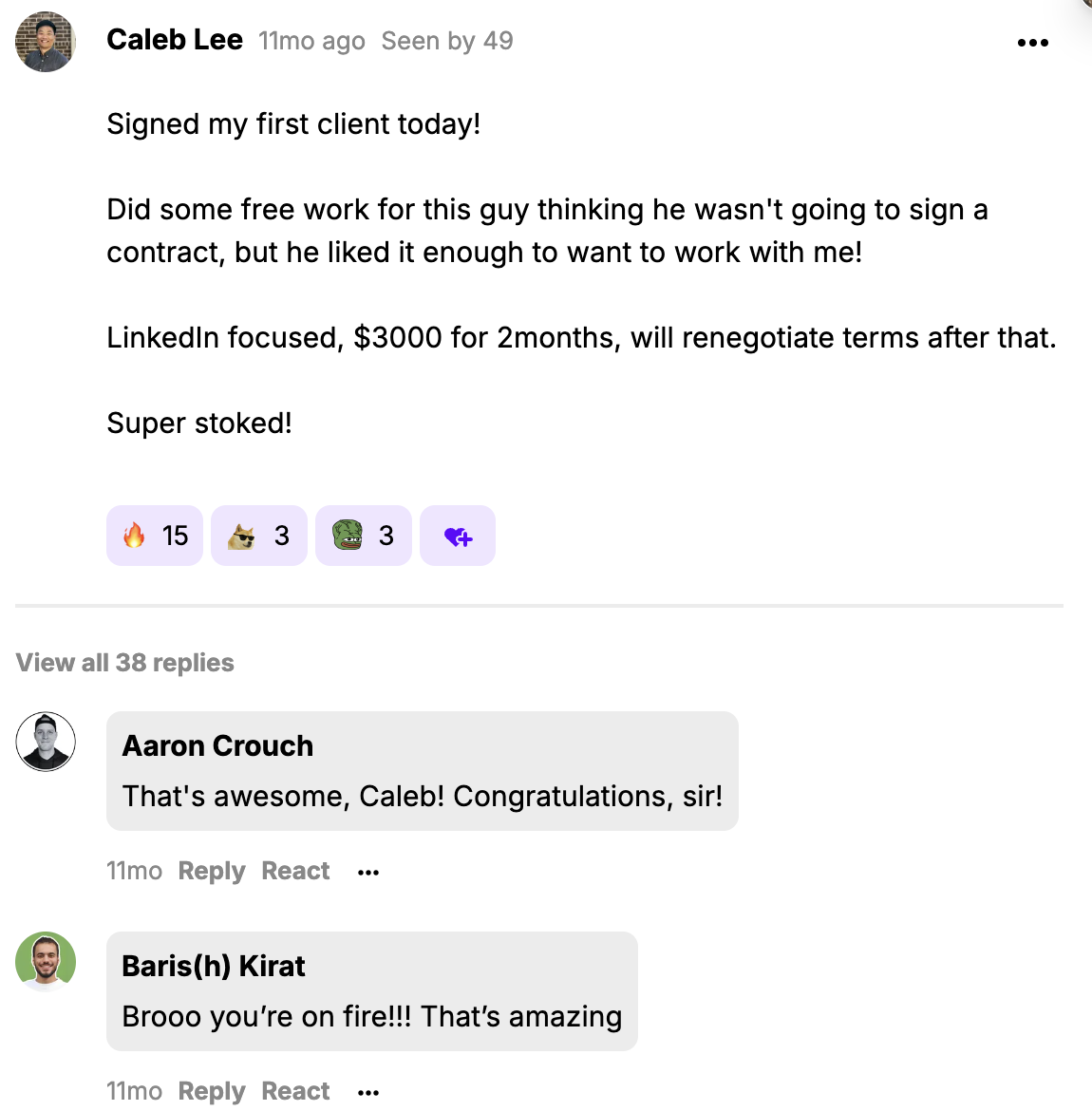 Caleb Lee — $3K client